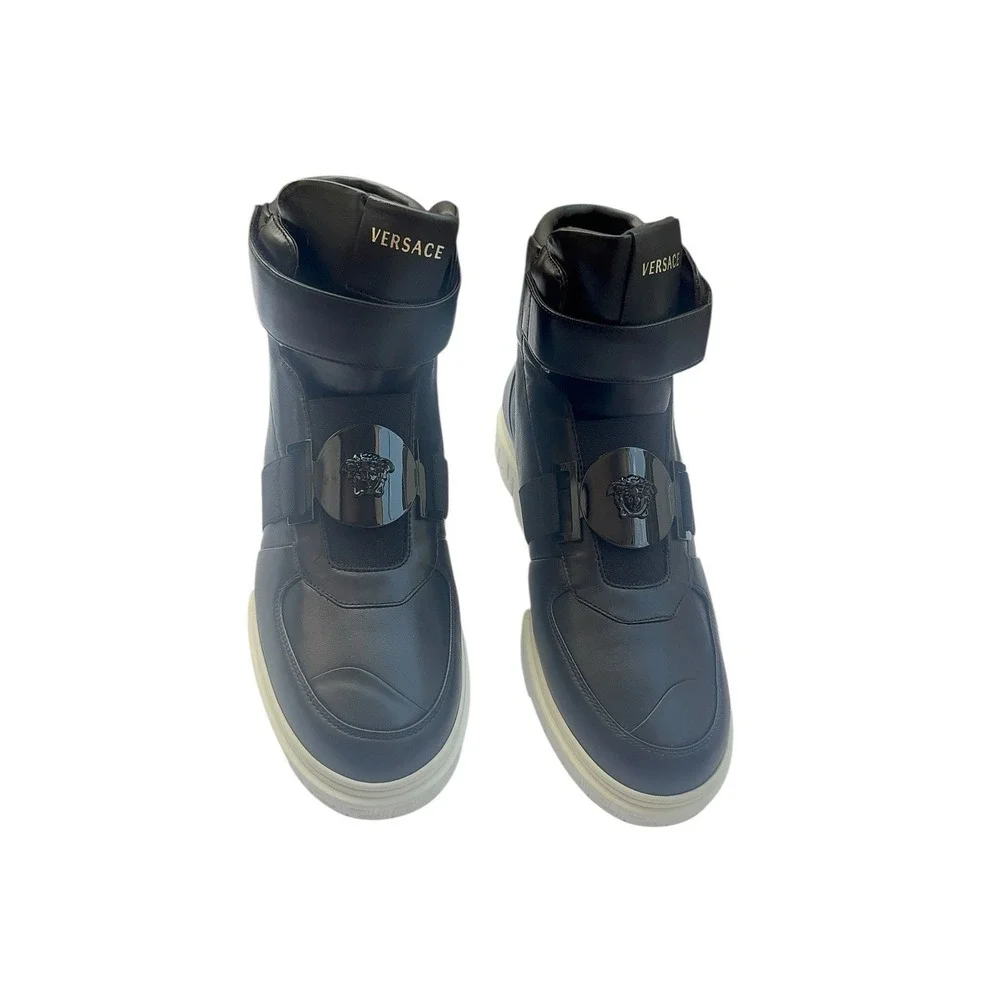 Versace Medusa High Top Sneakers Black Leather Strap Men's IT‎ 40 US 8 New
